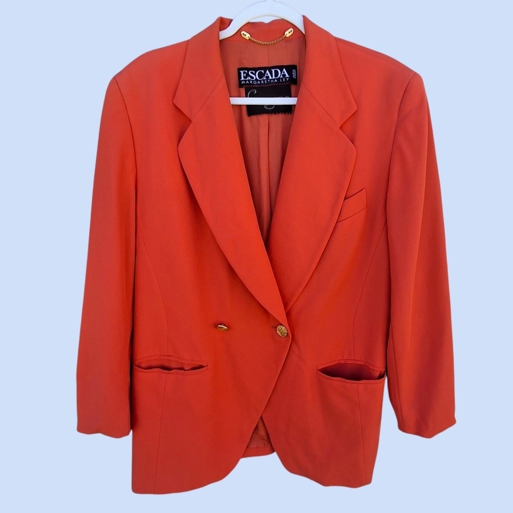 Escada Blazer Wool Double-breasted Long Sleeve Gold Button Orange Women Large